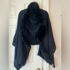 Vintage Nilai Paris Black Fur-Trimmed Wrap